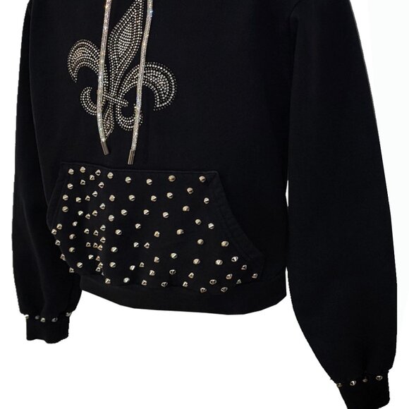 Royale Fleur Studded Unisex Black Hoodie - Picture 3 of 7